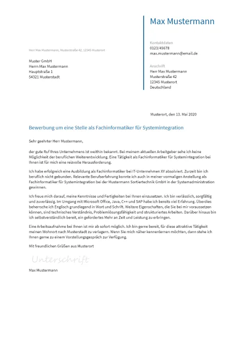 Anschreiben Fachinformatiker-Systemintegration erstellen