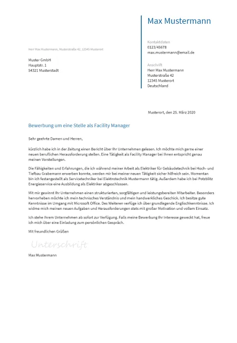 Anschreiben Facility-Manager erstellen