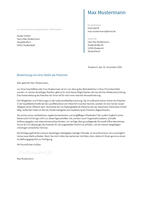 Anschreiben Fleischer erstellen