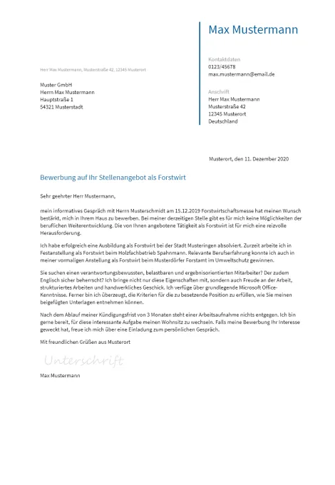 Anschreiben Forstwirt erstellen