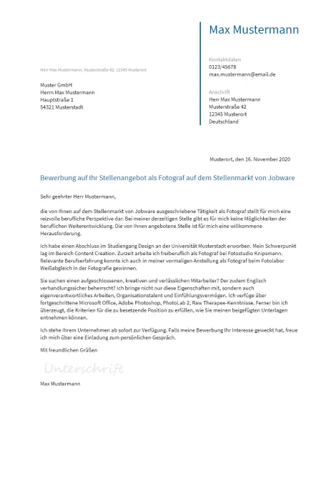 Anschreiben Fotograf erstellen