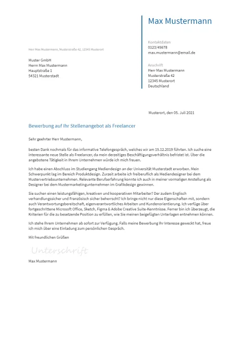 Anschreiben Freelancer erstellen