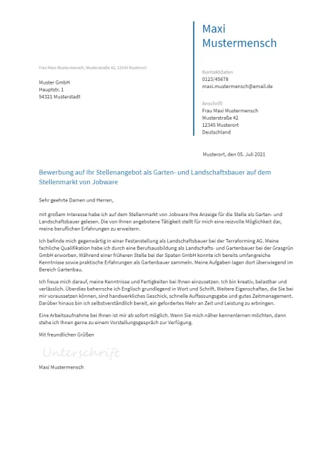 Anschreiben Garten-Und-Landschaftsbauer erstellen
