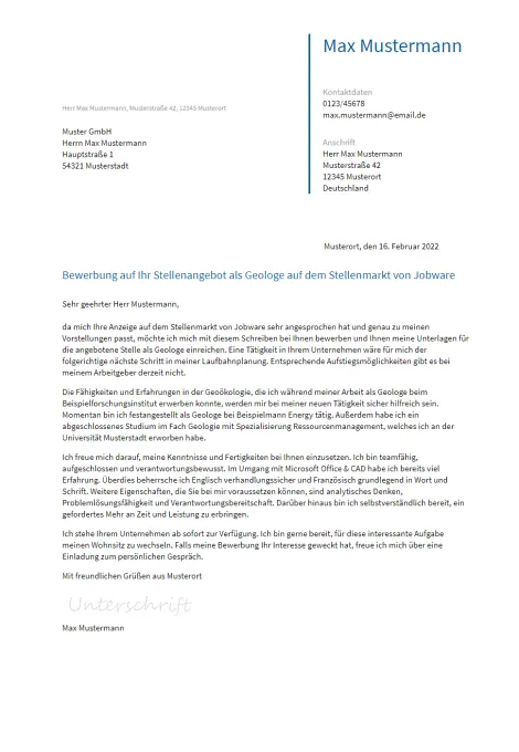 Anschreiben Geologe erstellen