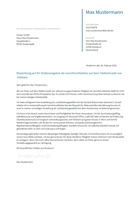 Anschreiben Gerichtsvollzieher erstellen