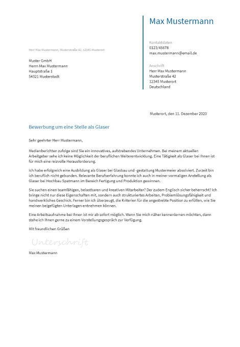 Anschreiben Glaser erstellen