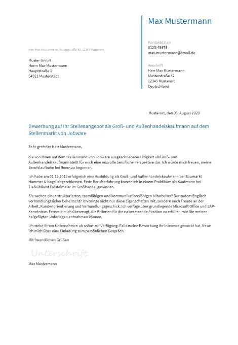 Anschreiben Gross-Und-Aussenhandelskaufmann erstellen