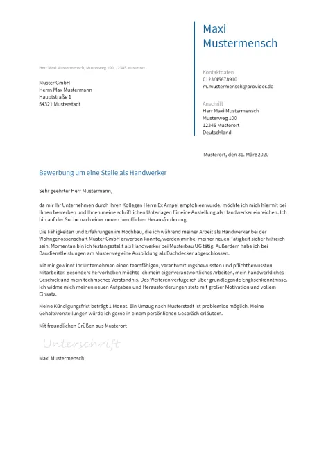 Anschreiben Handwerker erstellen