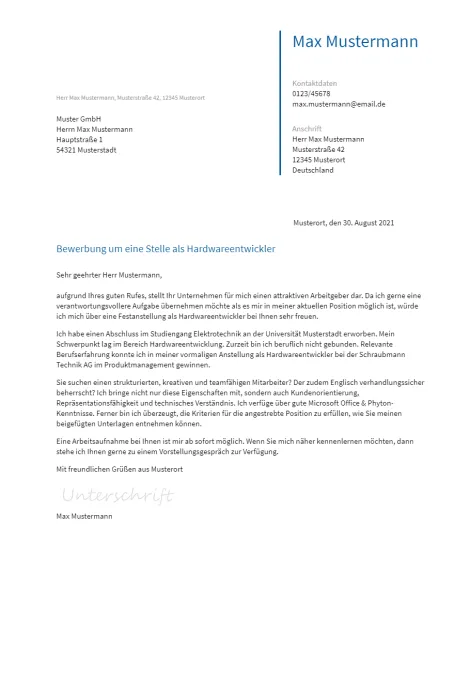 Anschreiben Hardwareentwickler erstellen