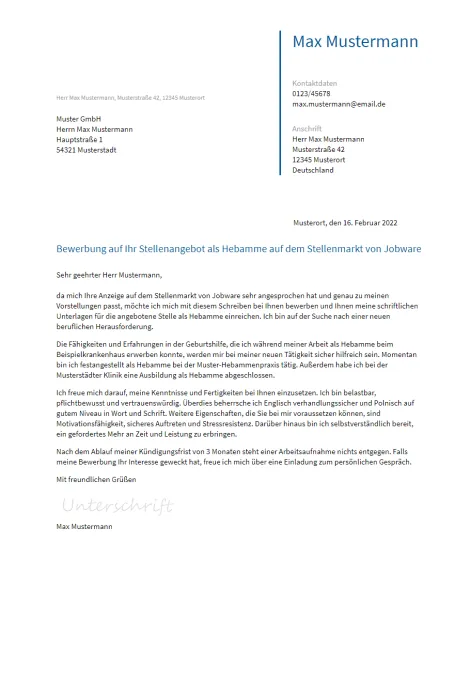 Anschreiben Hebamme erstellen