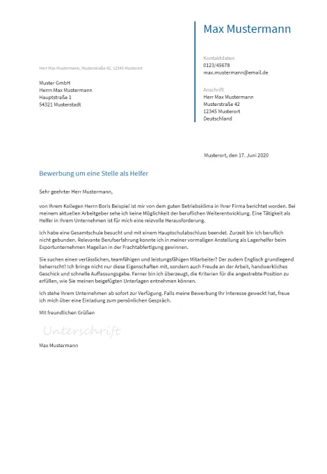 Anschreiben Helfer erstellen