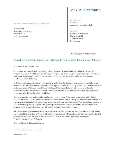 Anschreiben Historiker erstellen