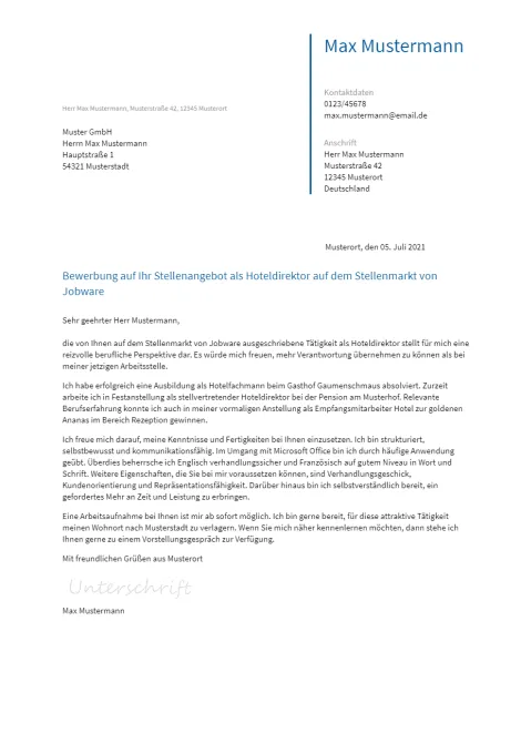 Anschreiben Hoteldirektor erstellen