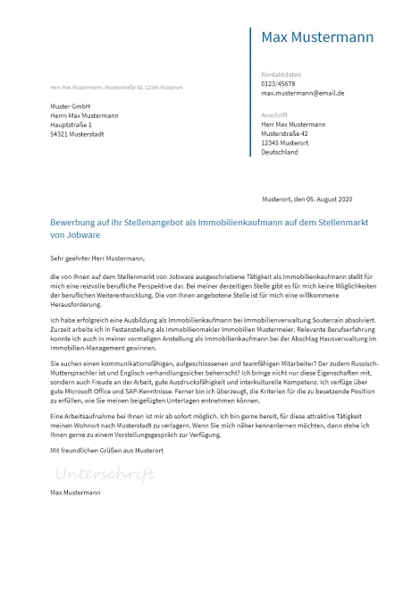 Anschreiben Immobilienkaufmann erstellen