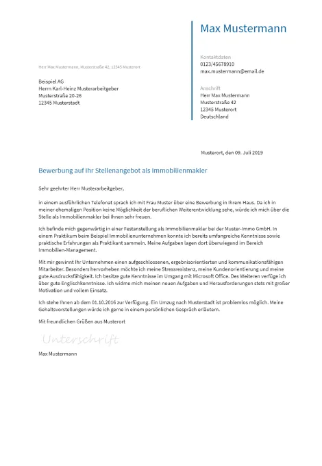 Anschreiben Immobilienmakler erstellen
