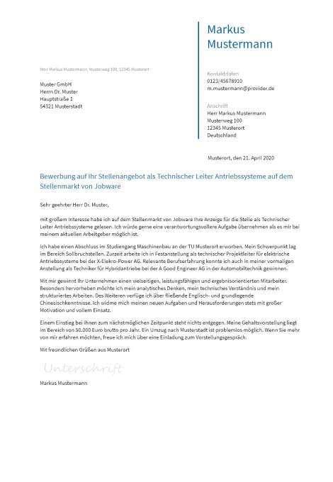 Anschreiben Ingenieur erstellen