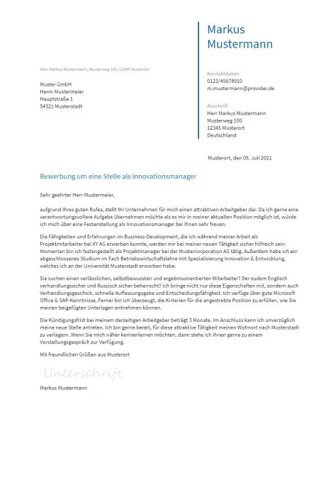 Anschreiben Innovationsmanager erstellen