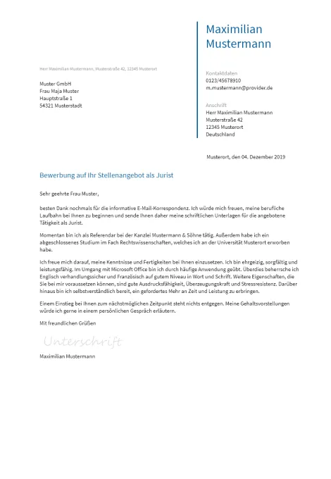 Anschreiben Jurist erstellen