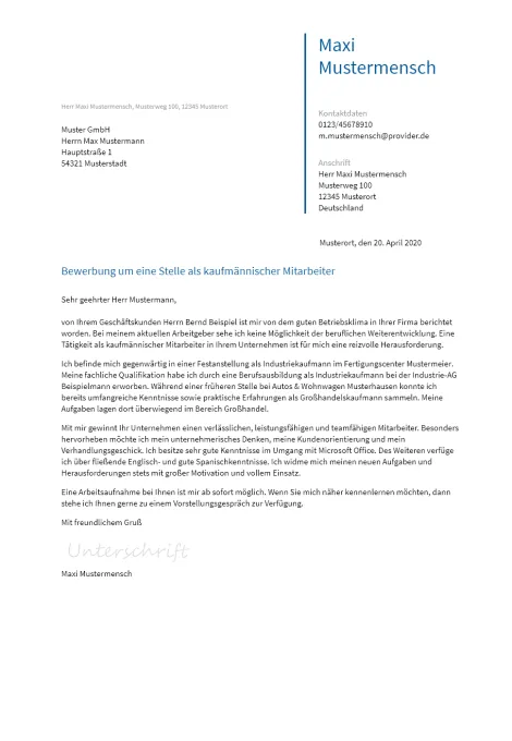 Anschreiben Kaufmaennischer-Mitarbeiter erstellen