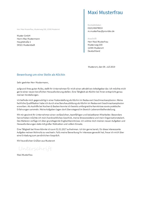 Anschreiben Koch erstellen