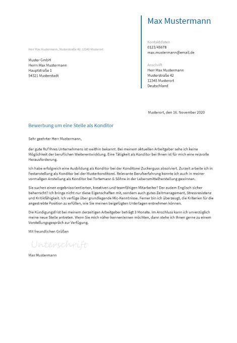 Anschreiben Konditor erstellen