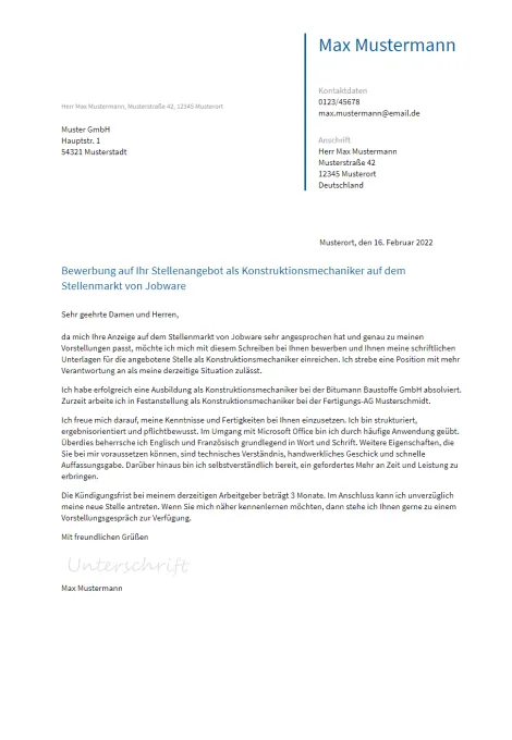 Anschreiben Konstruktionsmechaniker erstellen
