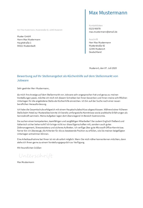 Anschreiben Kuechenhilfe erstellen