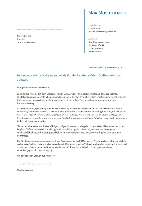 Anschreiben Kundenberater erstellen
