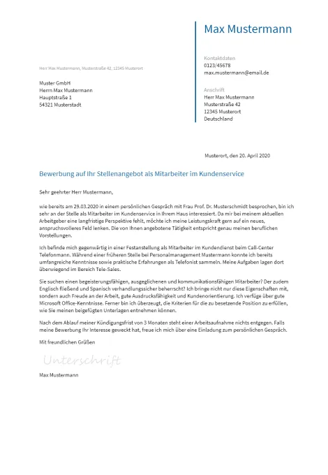 Anschreiben Kundenservice erstellen