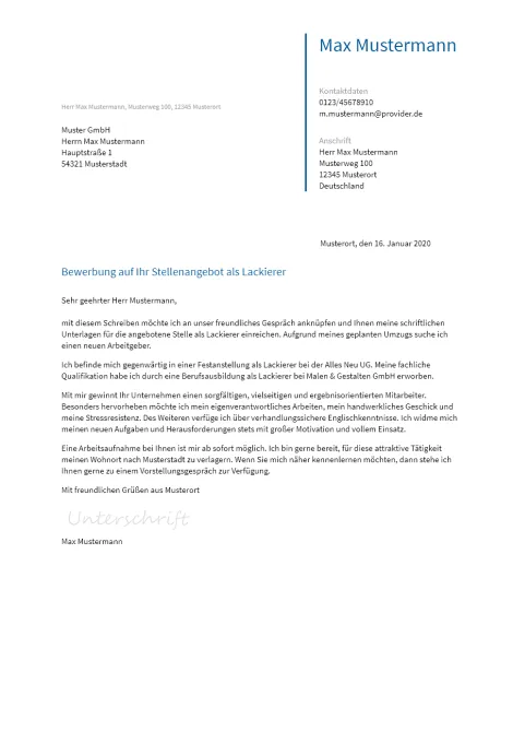 Anschreiben Lackierer erstellen