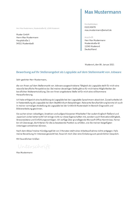 Anschreiben Logopaede erstellen