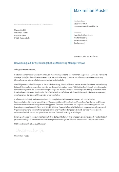 Anschreiben Marketing-Manager erstellen
