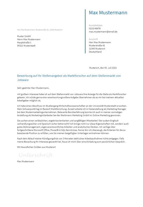 Anschreiben Marktforscher erstellen