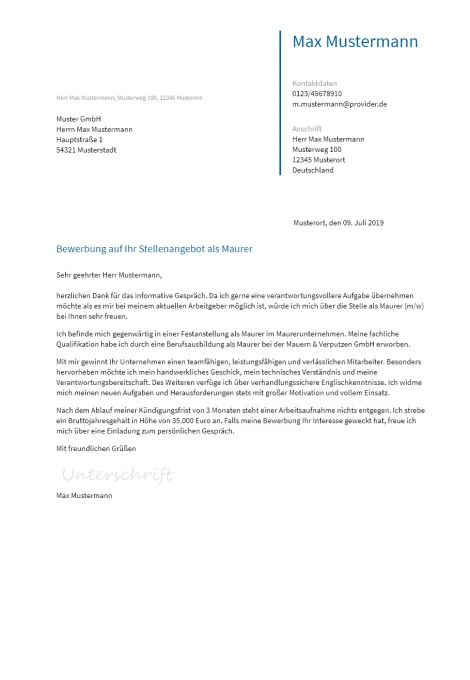 Anschreiben Maurer erstellen