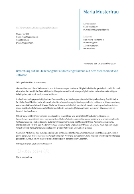 Anschreiben Mediengestalter erstellen