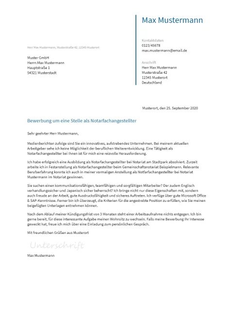 Anschreiben Notarfachangestellter erstellen