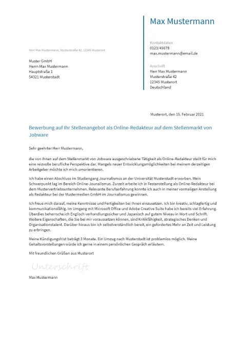Anschreiben Online-Redakteur erstellen