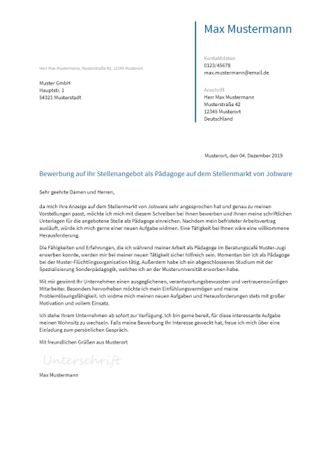 Anschreiben Paedagoge erstellen