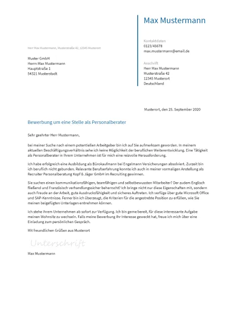 Anschreiben Personalberater erstellen
