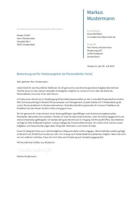 Anschreiben Personalleiter erstellen