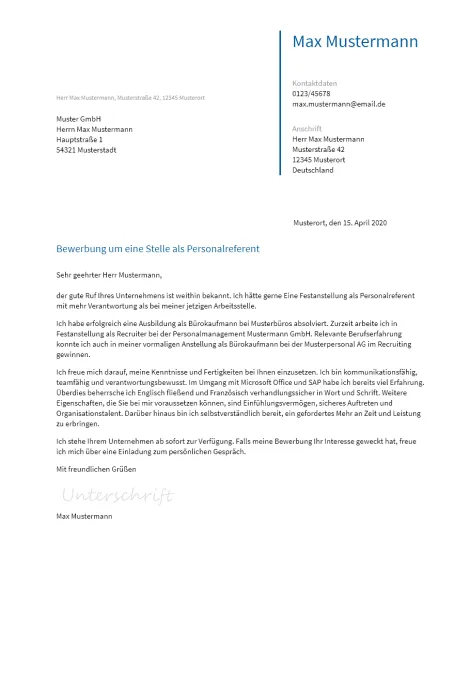 Anschreiben Personalreferent erstellen