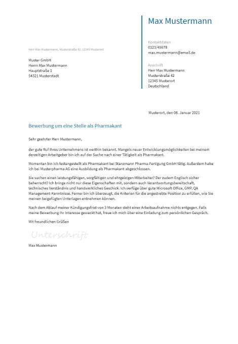 Anschreiben Pharmakant erstellen