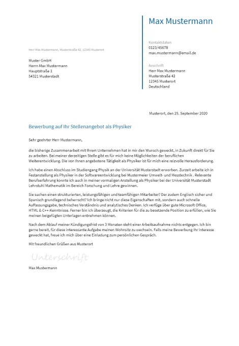 Anschreiben Physiker erstellen