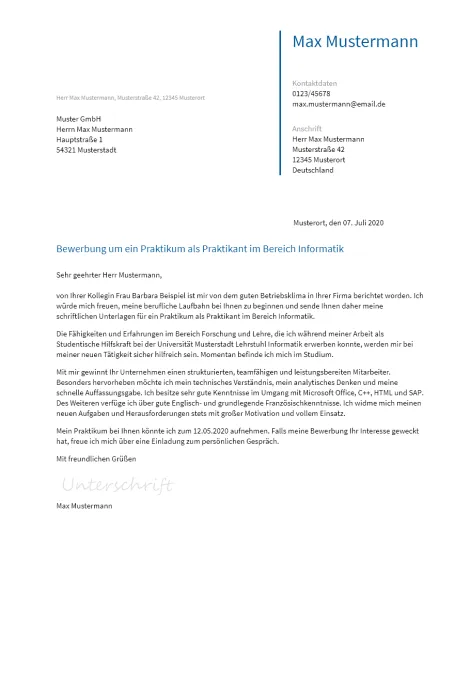 Anschreiben Praktikum-Informatik erstellen