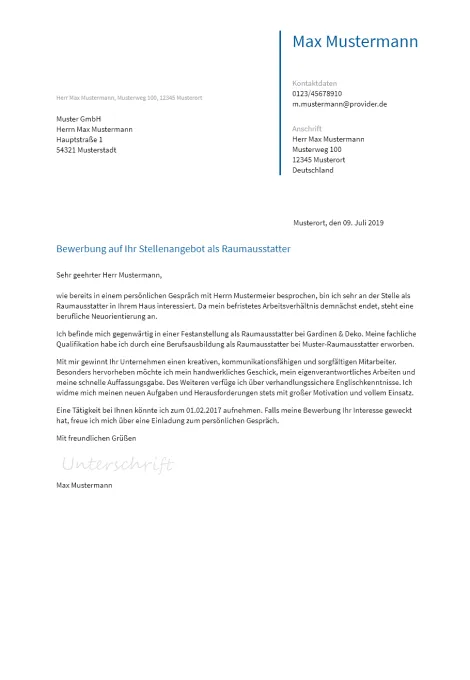 Anschreiben Raumausstatter erstellen