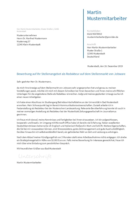Anschreiben Redakteur erstellen