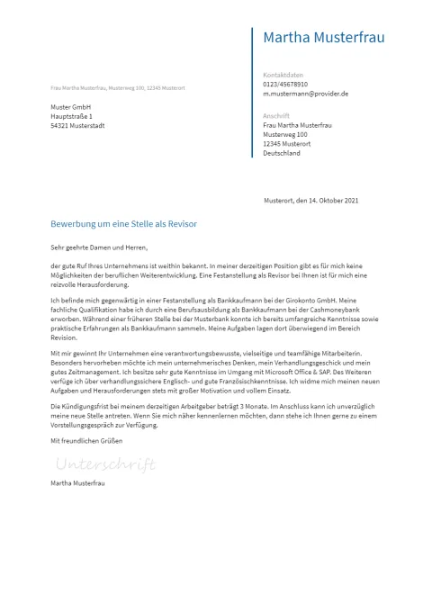 Anschreiben Revisor erstellen