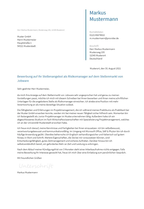 Anschreiben Risikomanager erstellen