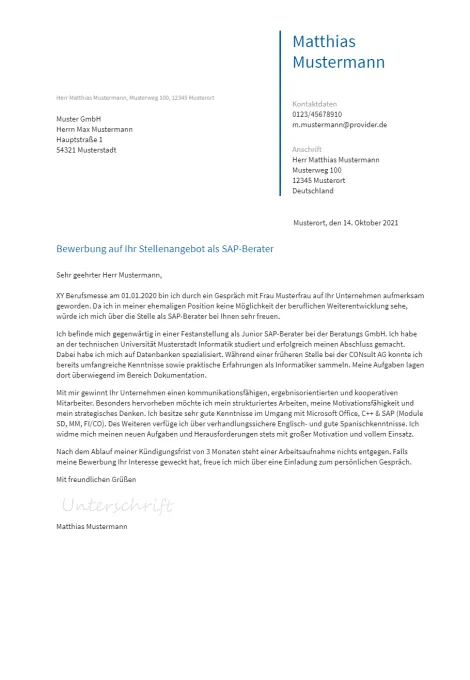 Anschreiben Sap-Berater erstellen
