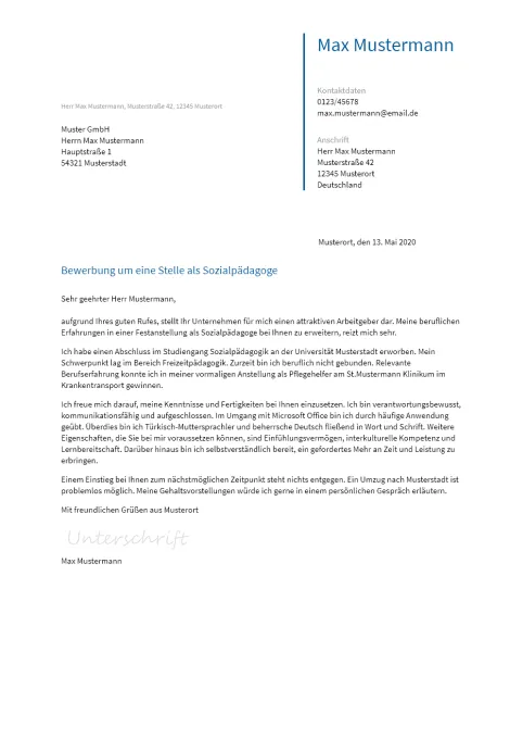 Anschreiben Sozialpaedagoge erstellen